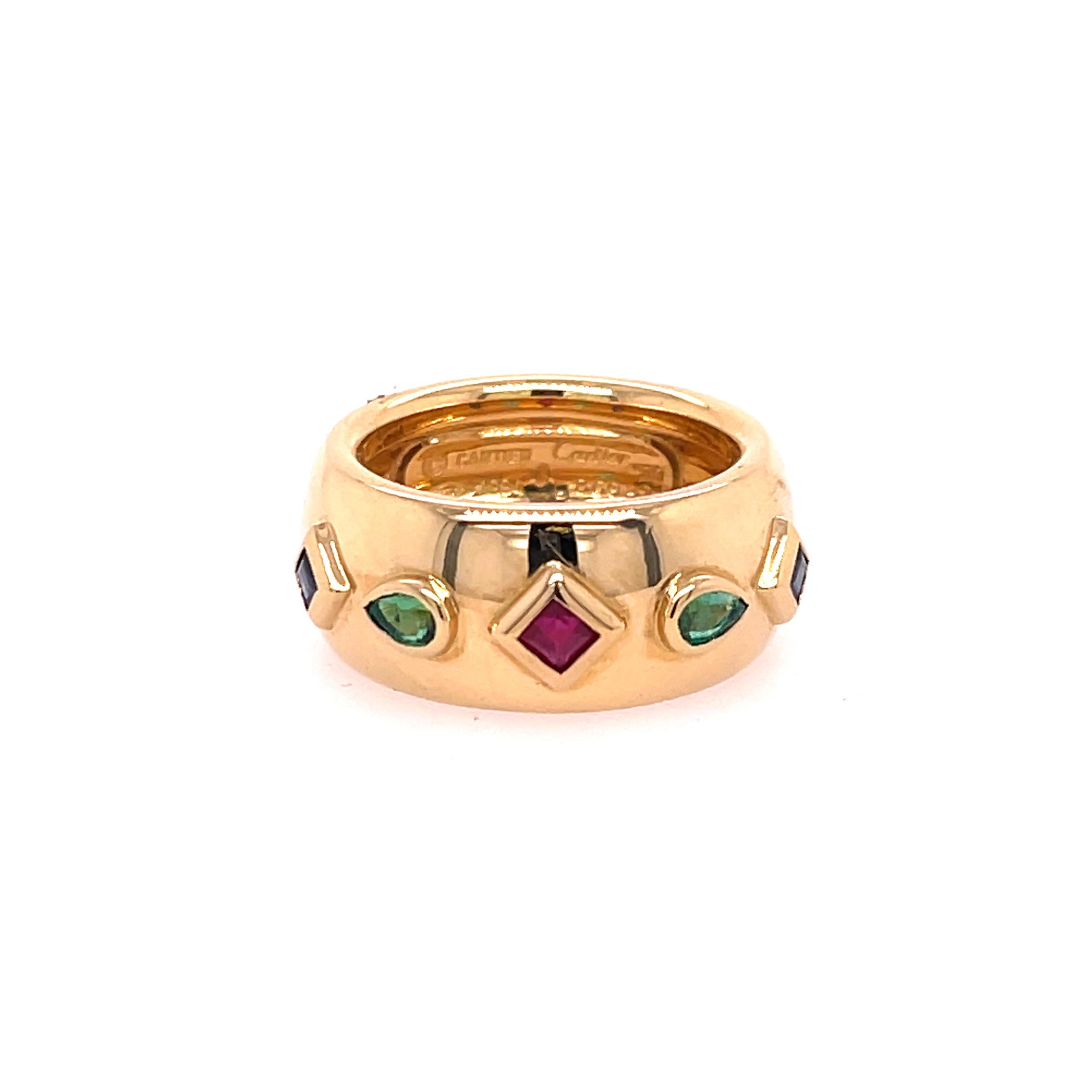 Square Cut Cartier Byzantine Dome Band Yellow Gold & Gems