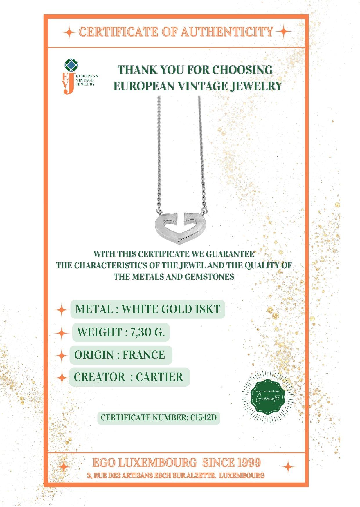 Cartier C Collection Herz-Halskette aus 18 Karat Weißgold im Angebot 2