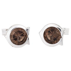 Cartier C Cufflinks Smoky Quartz Palladium Sterling Silver Estate Men's Jewelry