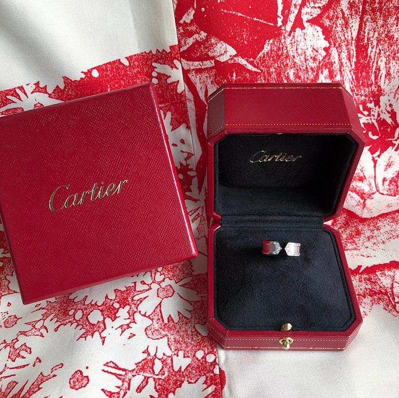 Cartier C de 18k White Gold Diamond Band Ring - 52 / 6 In Excellent Condition In Toronto, ON