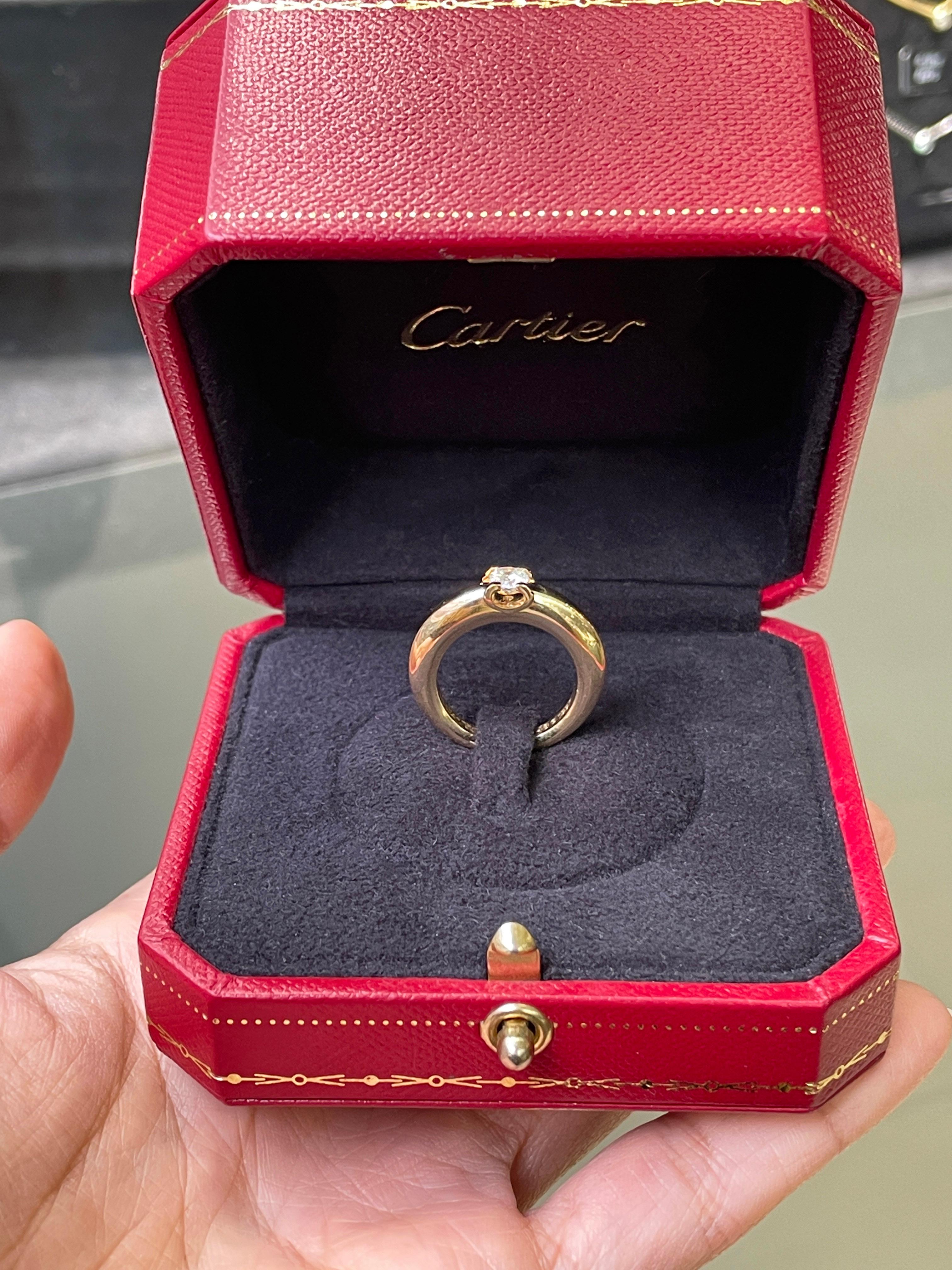 Women's or Men's Cartier 'C de Cartier' 18 Carat Yellow Gold Diamond Solitaire Engagement Ring For Sale