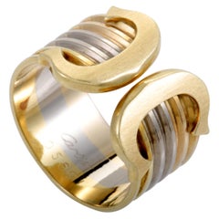 Cartier C De Cartier 18 Karat Yellow White and Rose Gold Double C-Wide Band Ring