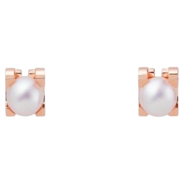 Cartier C de Cartier 18K Rose‑Gold Akoya Pearl Bull‑Head‑Style Stud Earrings