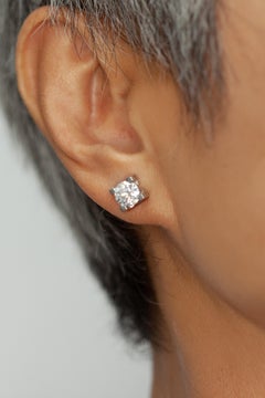 Cartier C de Cartier 18K WG GIA Certified 1.35ct & 1.36ct Diamond Stud Earrings