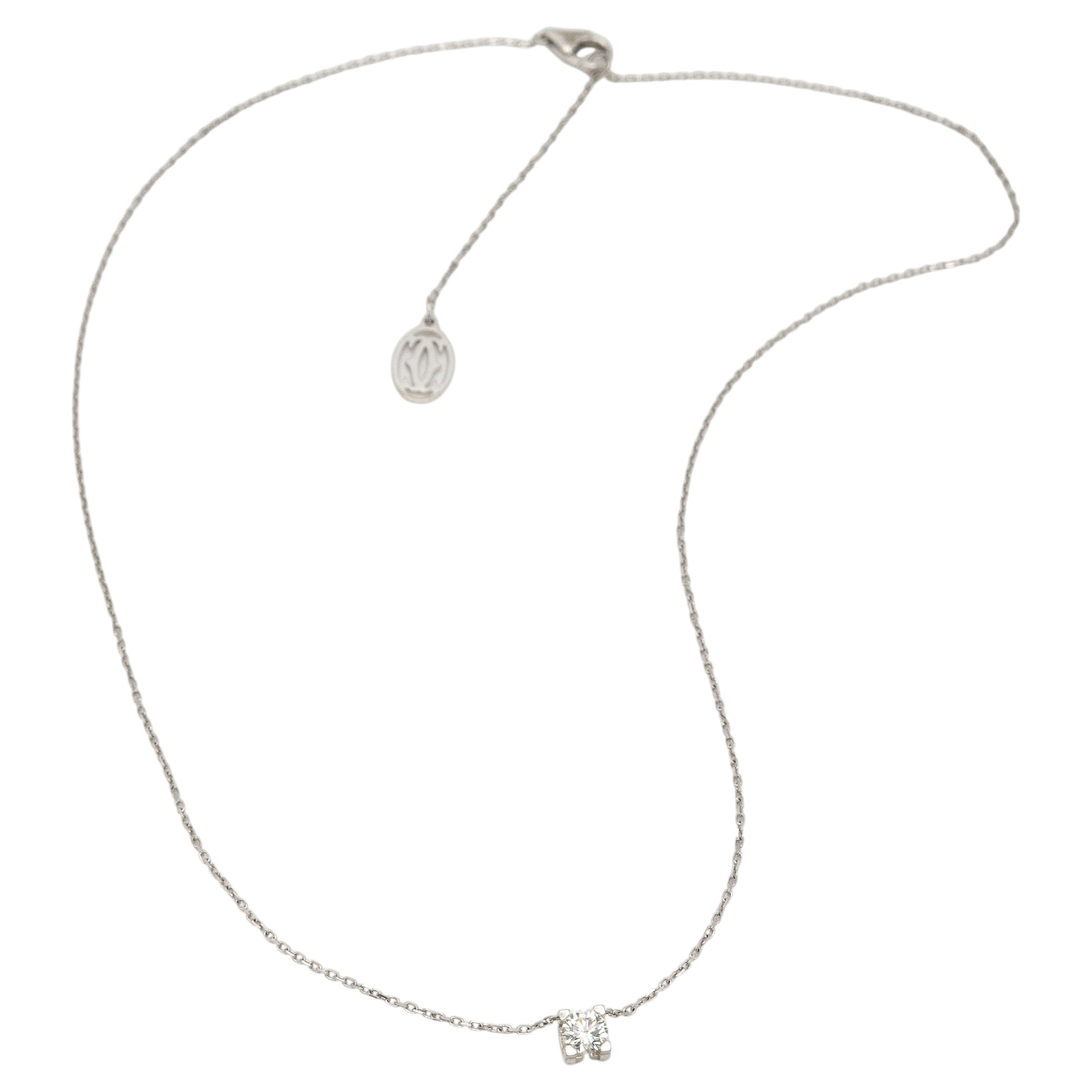 Collana Cartier C de Cartier con diamante solitario certificato GIA in oro bianco 18 carati