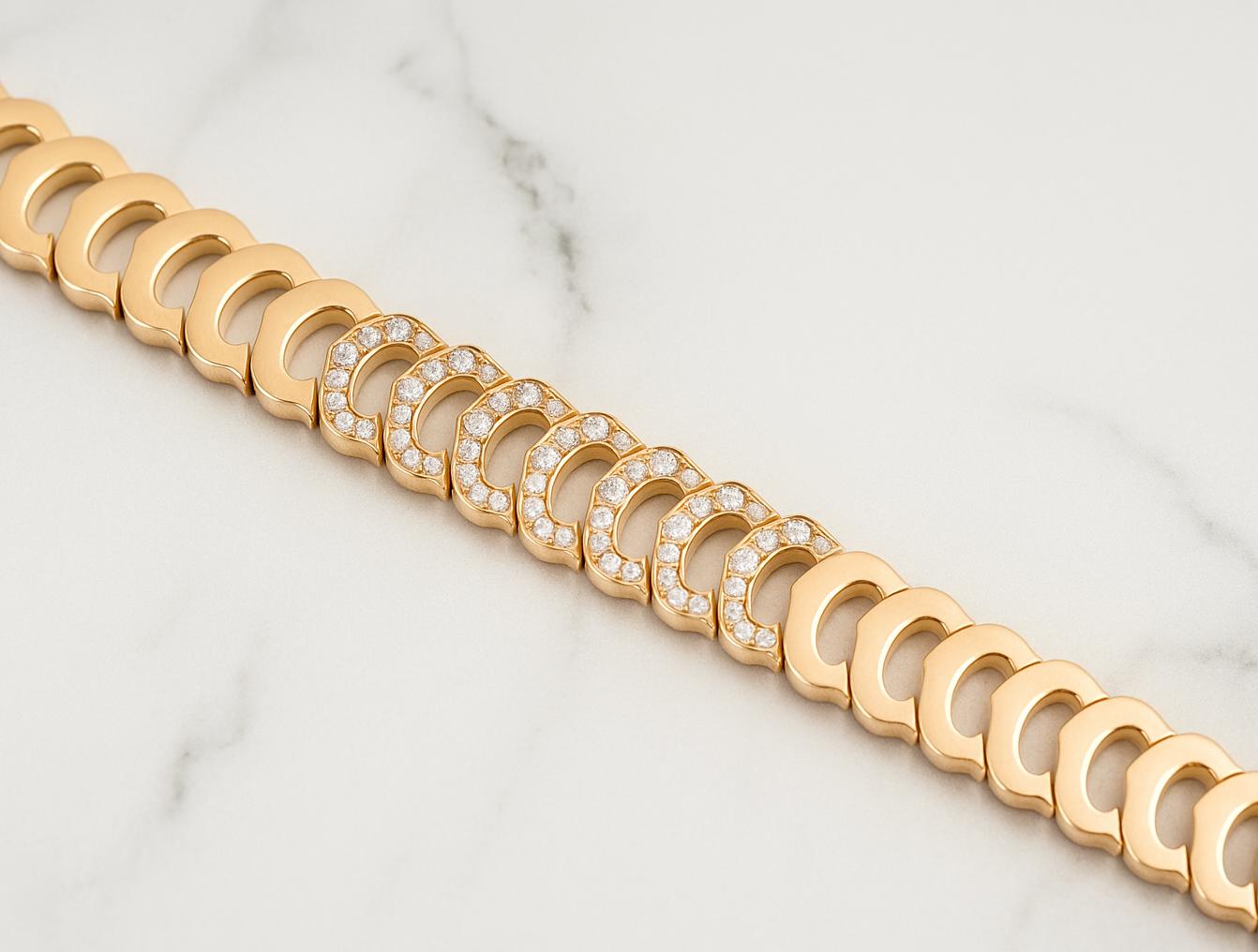 Contemporary Cartier C de Cartier 18K Yellow and Rose Gold Diamond Link Bracelet For Sale