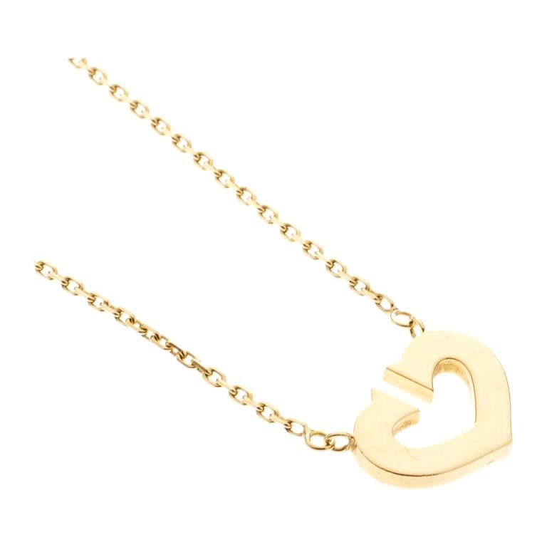 Contemporary Cartier C De Cartier 18k Yellow Gold Heart Pendant Necklace