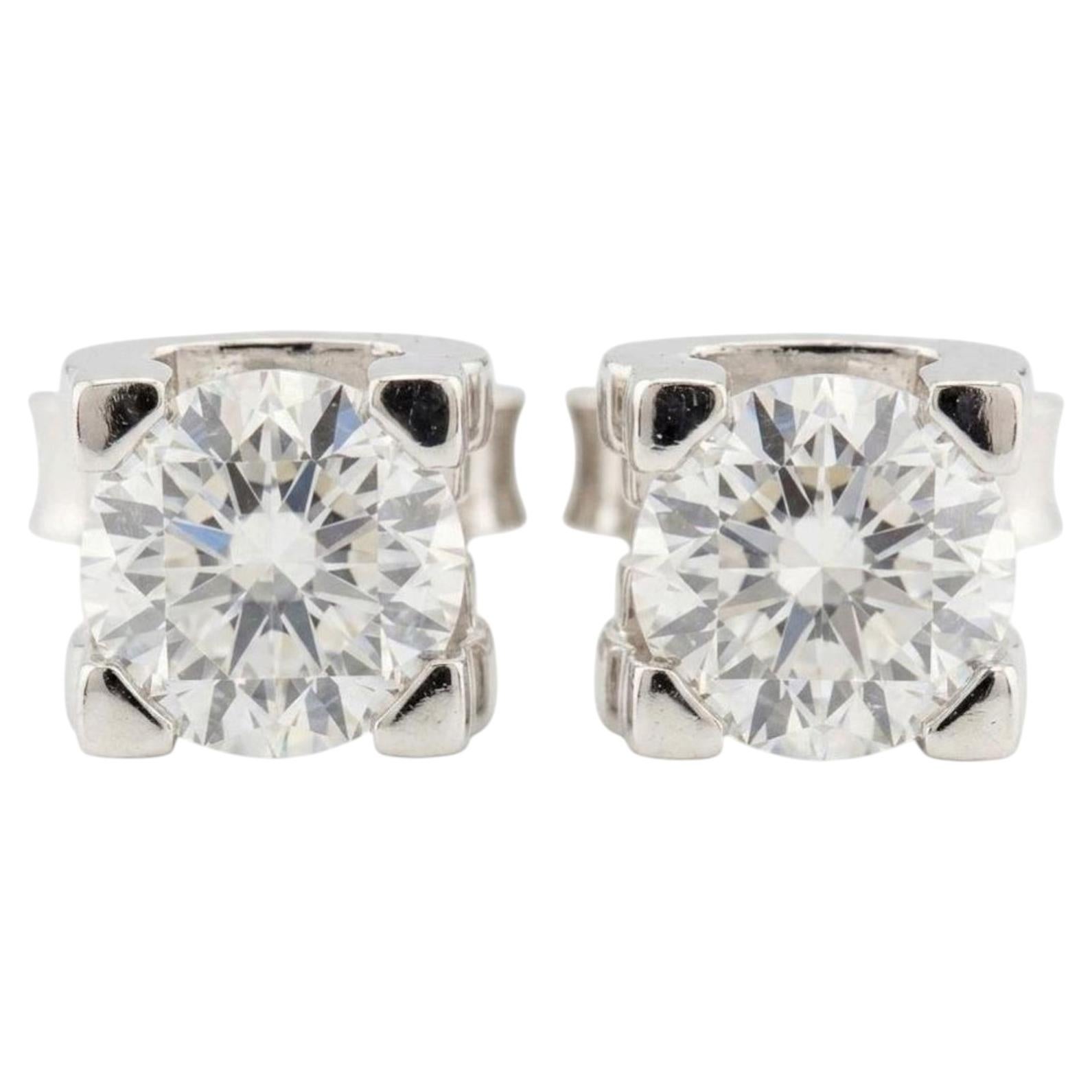 Cartier C de Cartier 2 Carat Diamond Stud Earrings 18K White Gold F VVS1