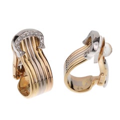 Cartier C De Cartier Diamond 18k Gold Vintage Clip On Earrings