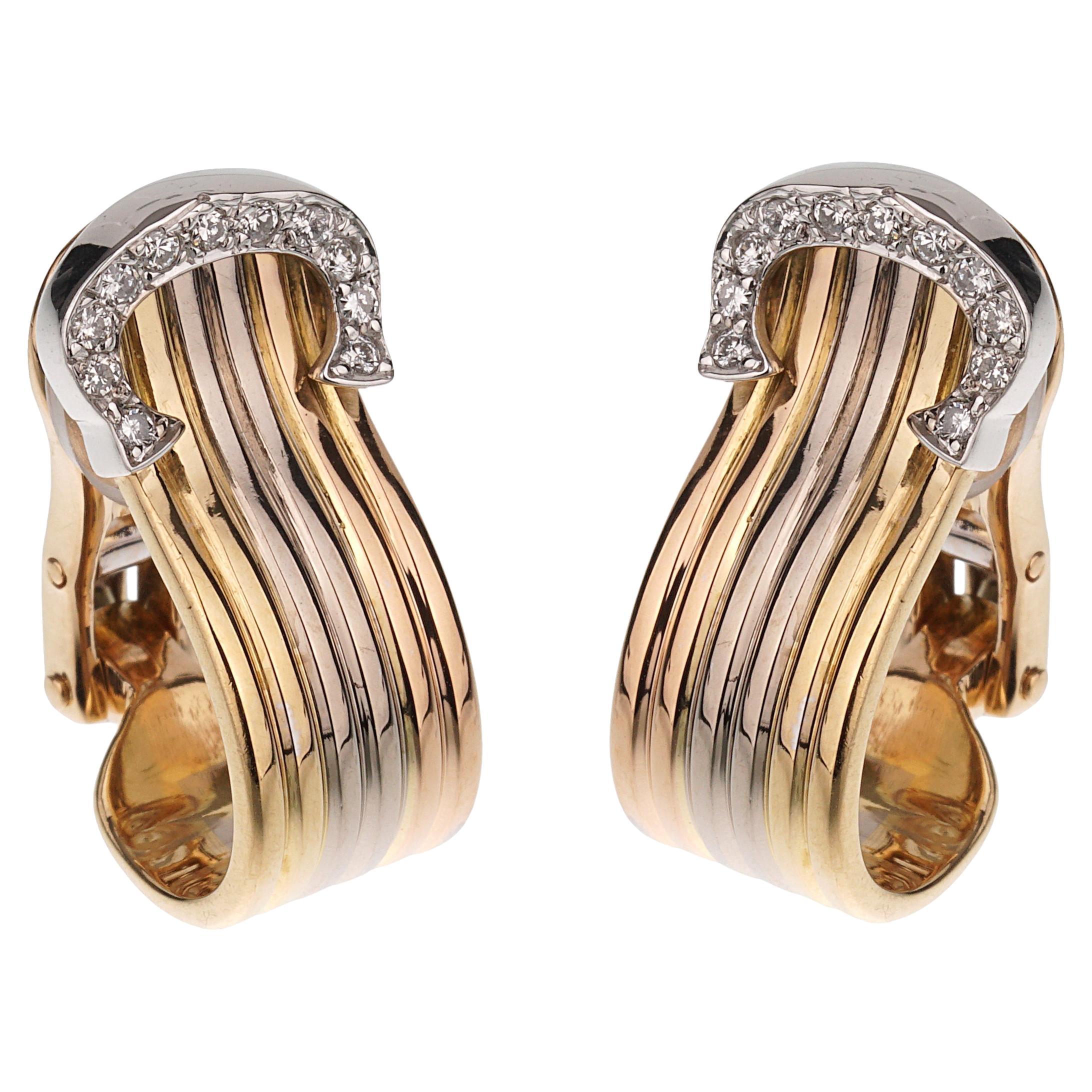 C.C. di Cartier con diamante in oro 18k Vintage Orecchini a clip