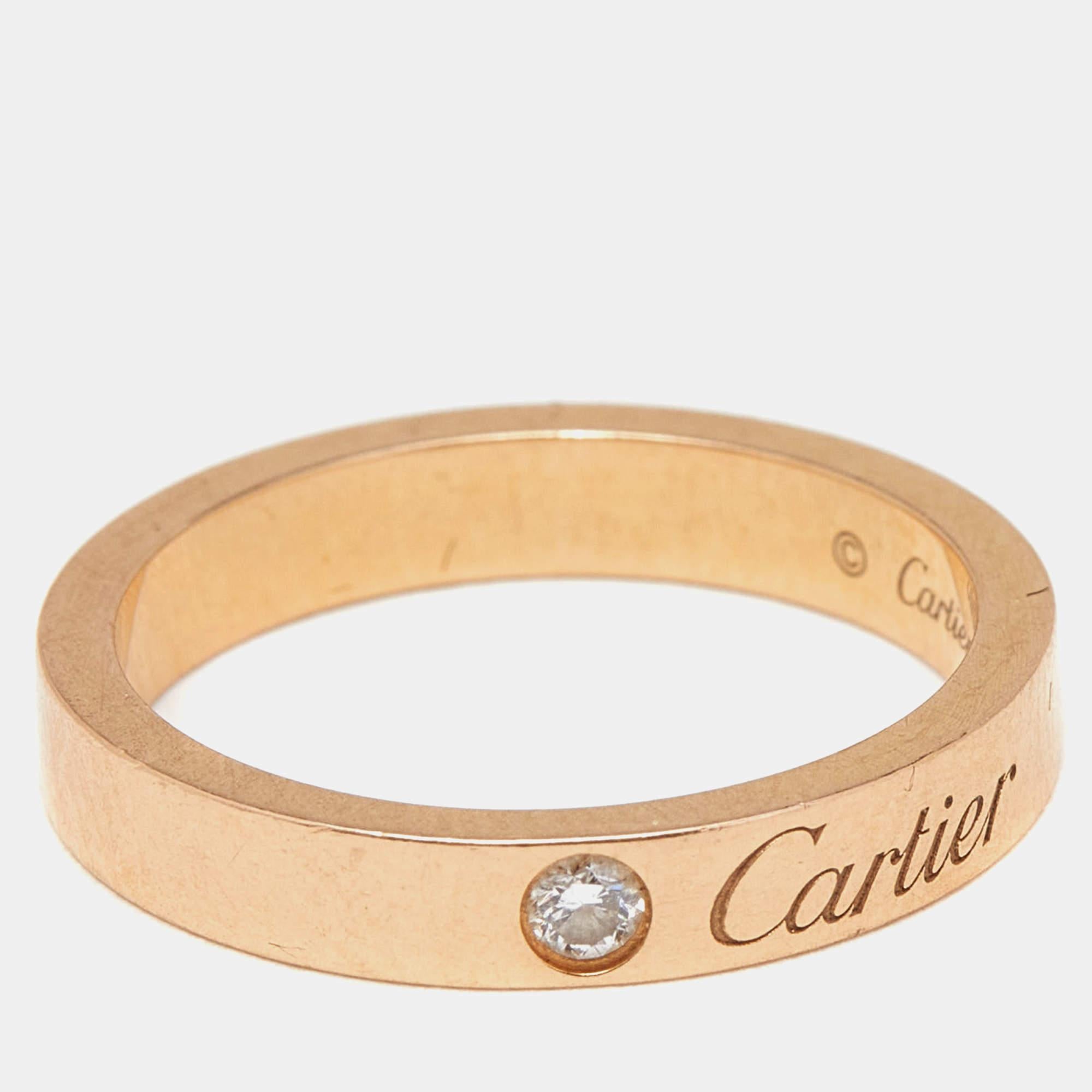 Cartier C De Cartier Diamond 18k Rose Gold Ring Size 50 3