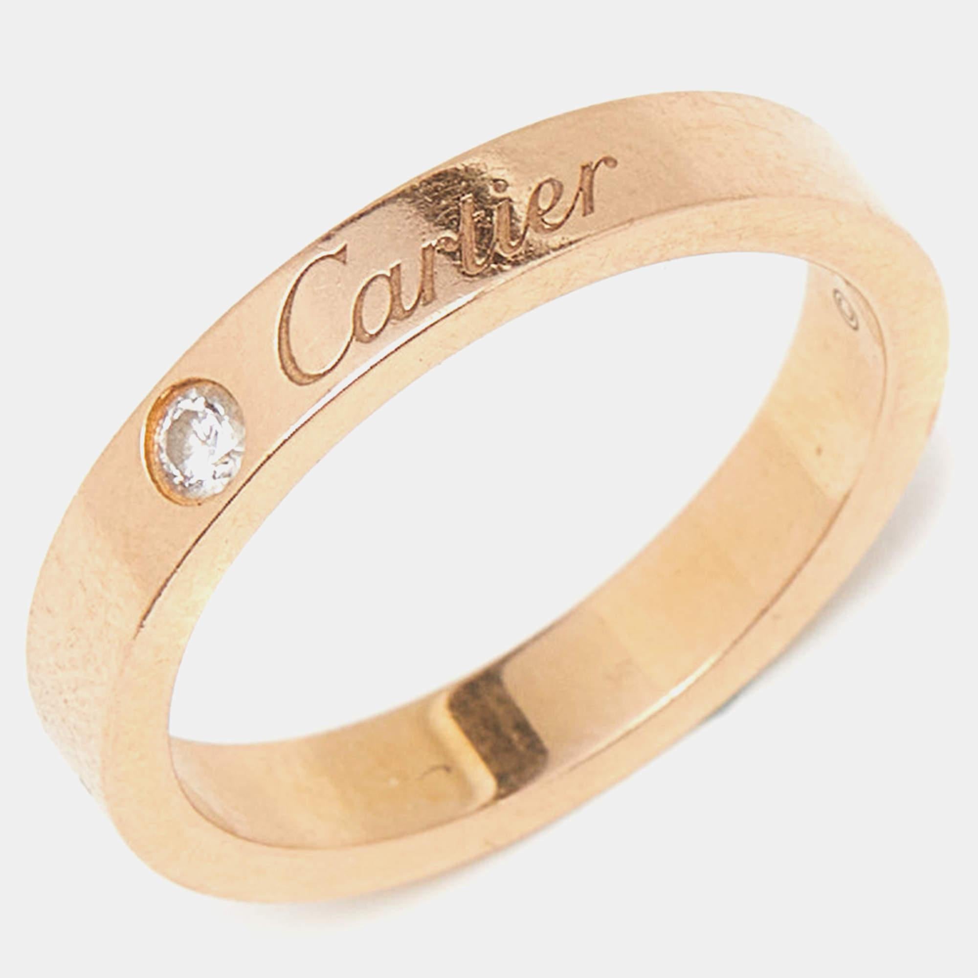 Cartier C De Cartier Diamond 18k Rose Gold Ring Size 50 2