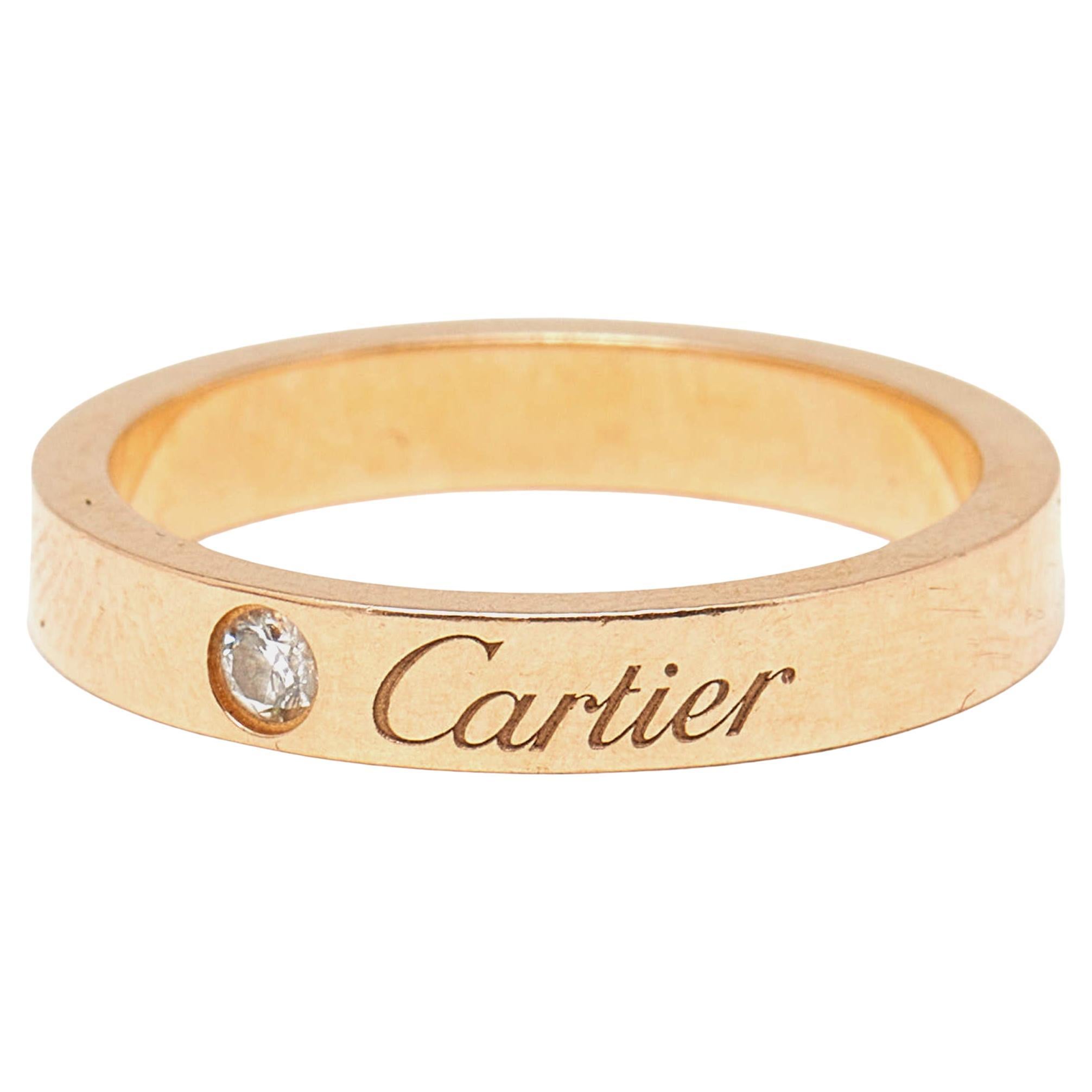 Cartier C De Cartier Diamond 18k Rose Gold Ring Size 50
