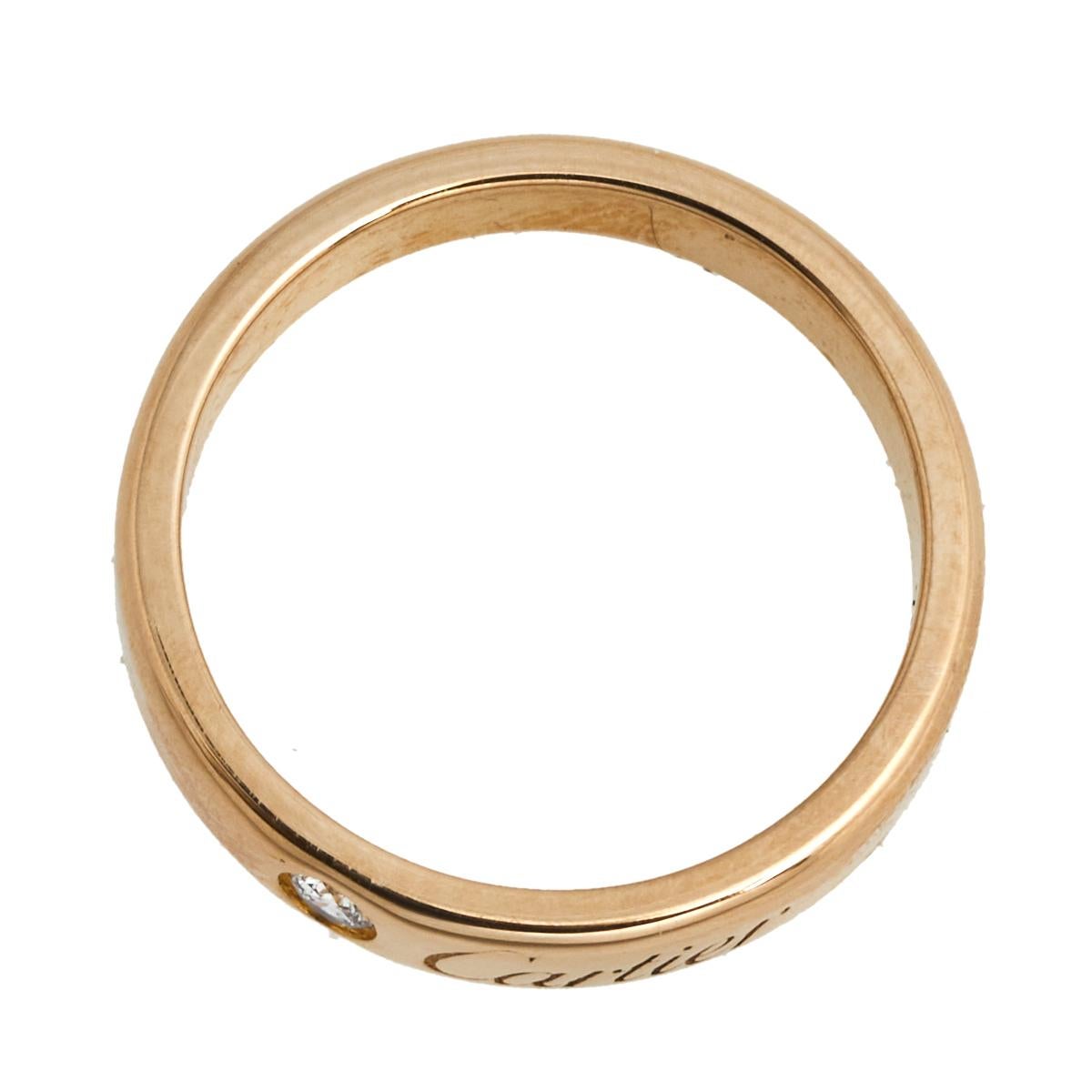 Contemporary Cartier C de Cartier Diamond 18k Rose Gold Wedding Band Ring Size 48