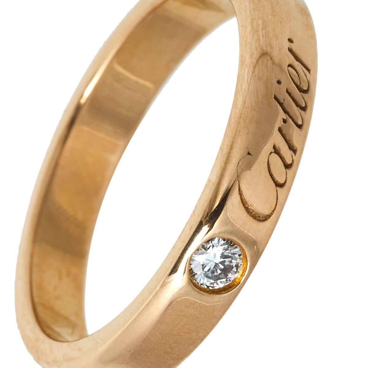 Cartier C de Cartier Diamond 18k Rose Gold Wedding Band Ring Size 48 1