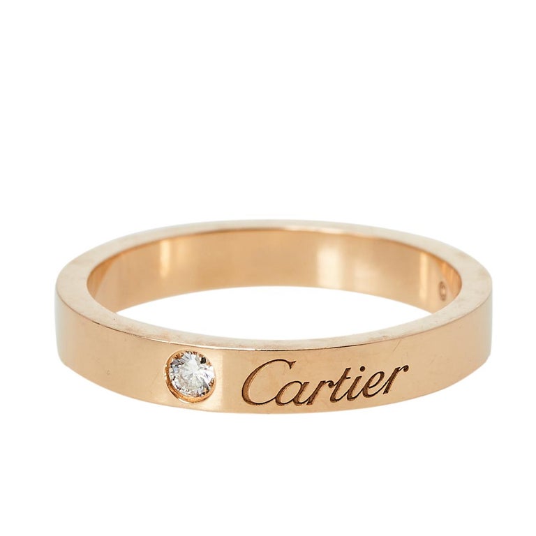 Cartier C de Cartier Diamond 18K Rose Gold Wedding Band Ring Size 54 at 1stDibs