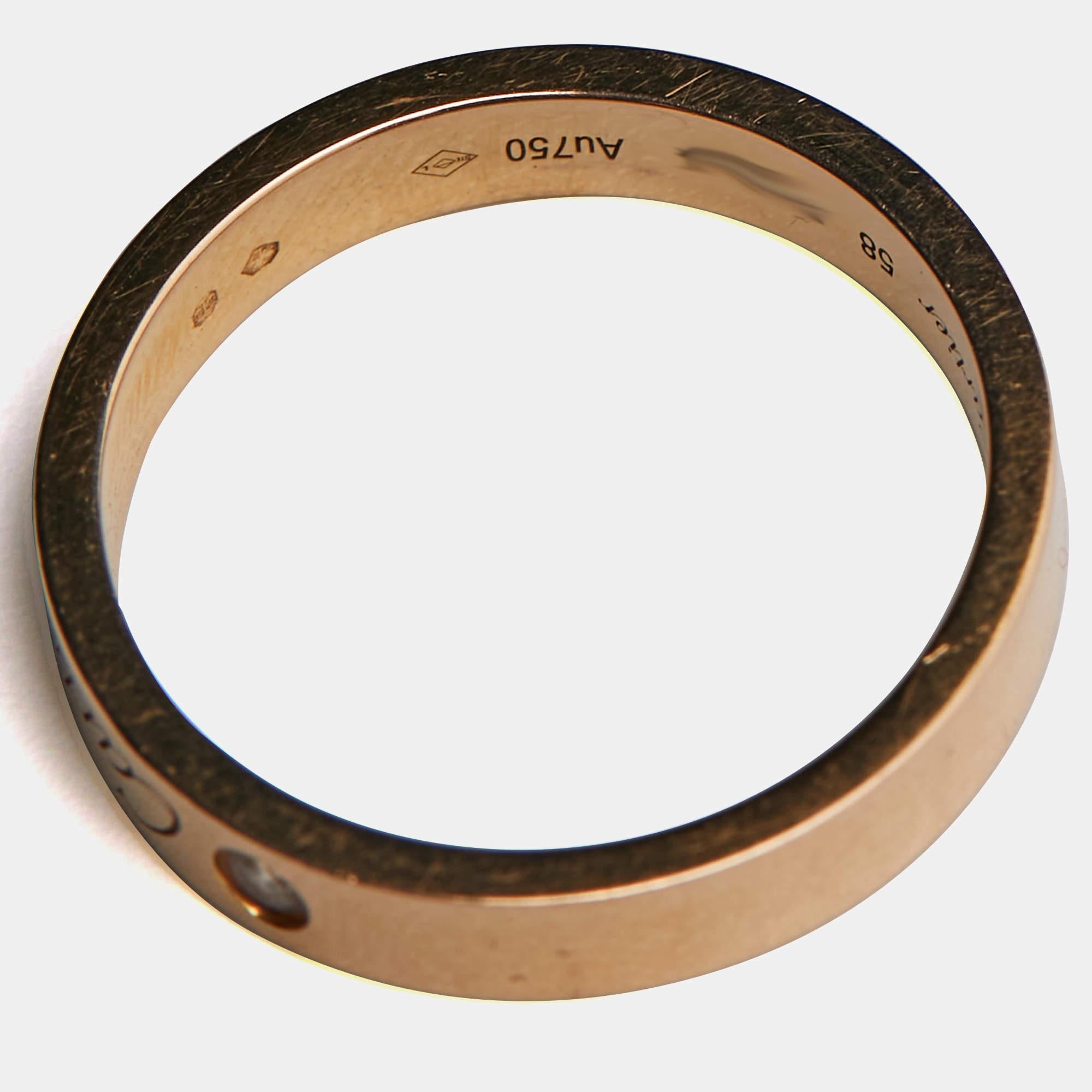 Cartier C De Cartier Diamond 18k Rose Gold Wedding Band Ring Size 58 In Good Condition In Dubai, Al Qouz 2
