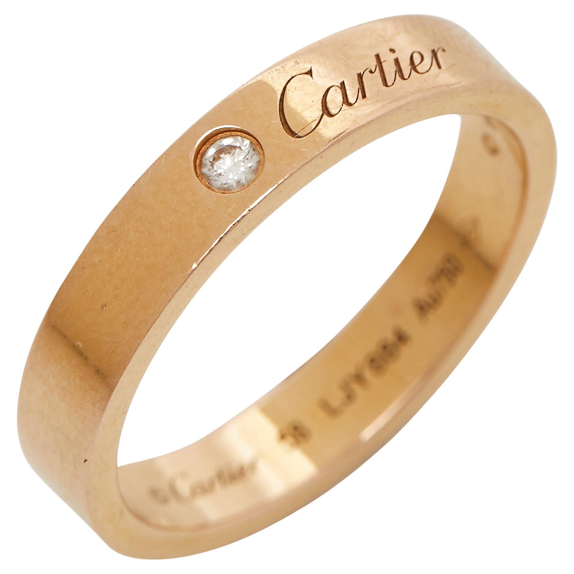 Cartier C De Cartier Diamond 18k Rose Gold Wedding Band Ring Size 58