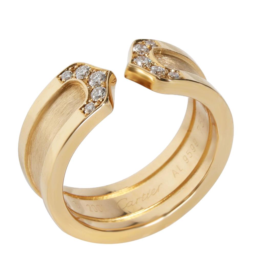 Cartier C de Cartier Diamond 18K Yellow Gold Band Ring Size EU 48