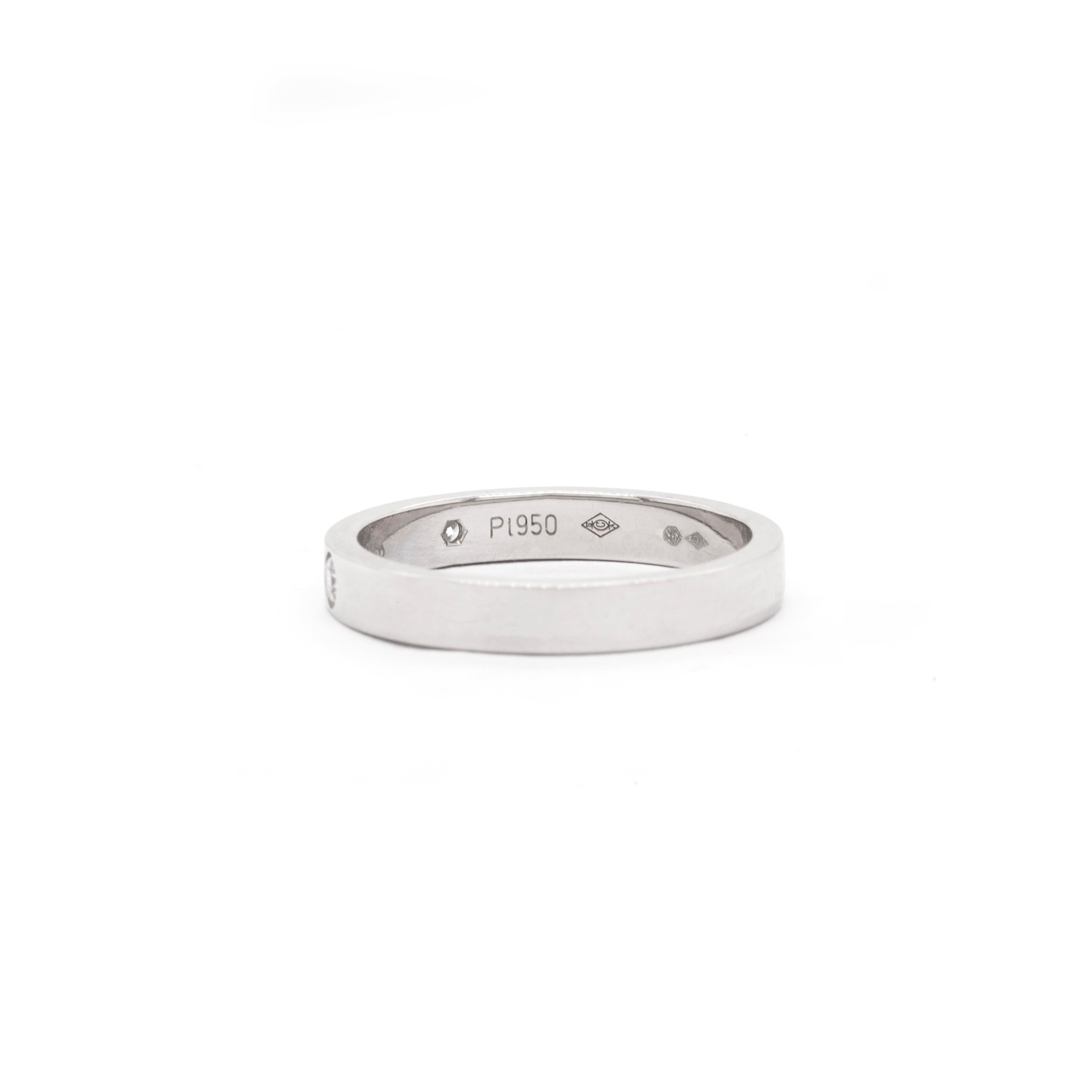 Celebrate eternal love and unity with this wonderful wedding band from the ‘C de Cartier’ collection by Cartier.

The exquisite ring features the iconic Cartier signature in the centre, beautifully accented on either side by 2 rubover set fine