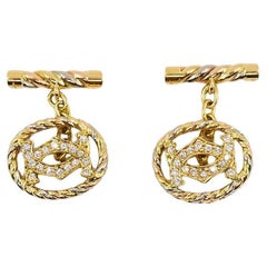 Cartier C de Cartier Diamond Cufflinks Tri-Tone 18k Gold