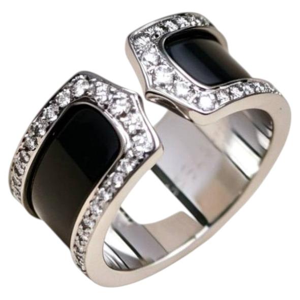 Cartier C de Cartier Diamond Enamel Ring 18K White Gold Size 55