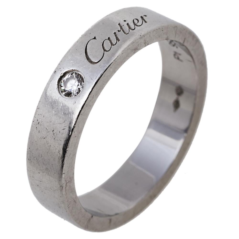 Contemporary Cartier C de Cartier Diamond Platinum Wedding Band Ring Size 50
