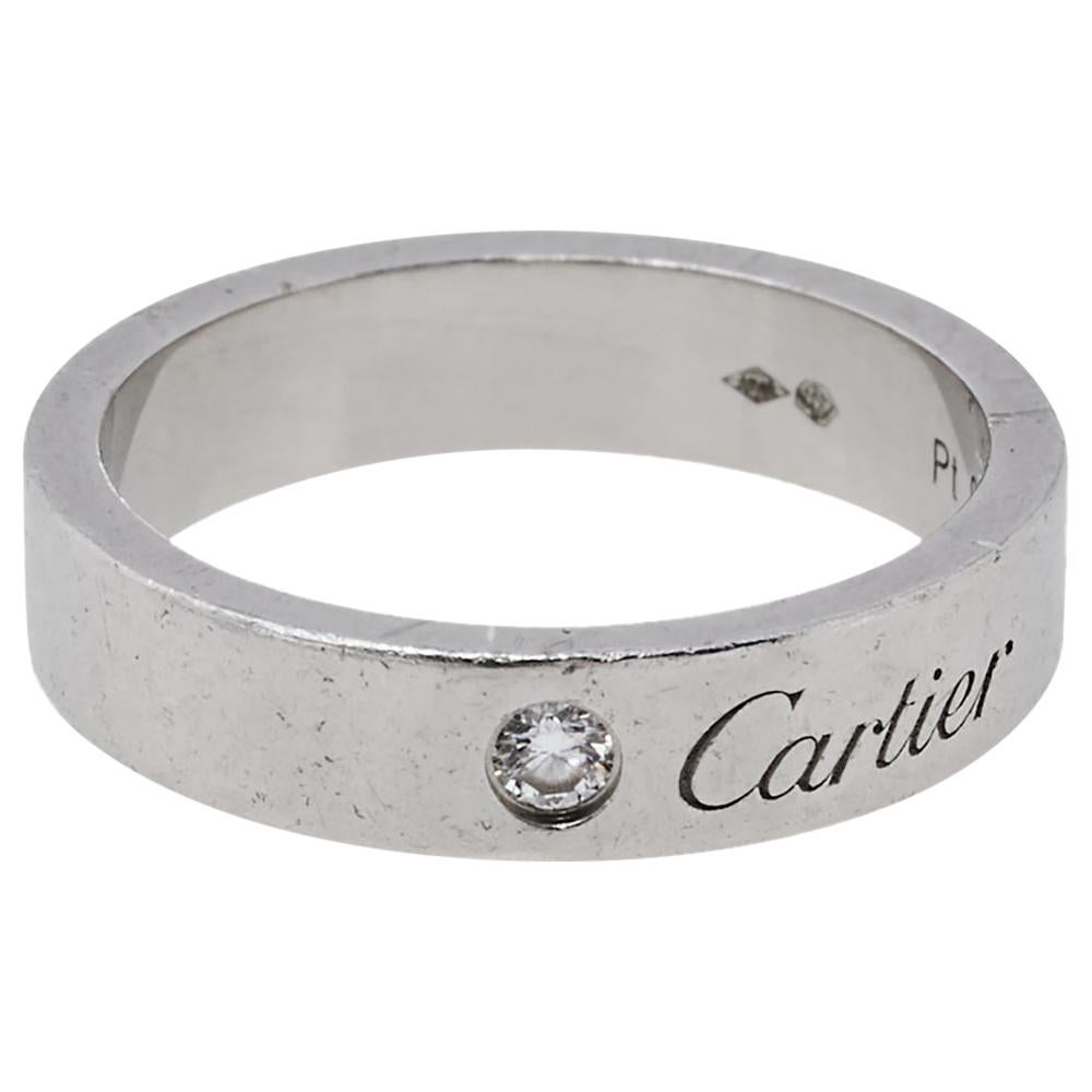 Cartier C de Cartier Diamond Platinum Wedding Band Ring Size 50