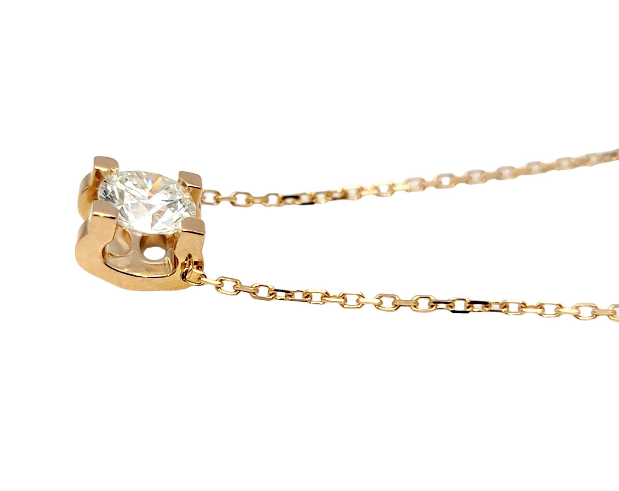 Taille ronde Cartier C de Cartier, collier solitaire en or rose 18 carats avec diamants certifiés GIA F/VS1