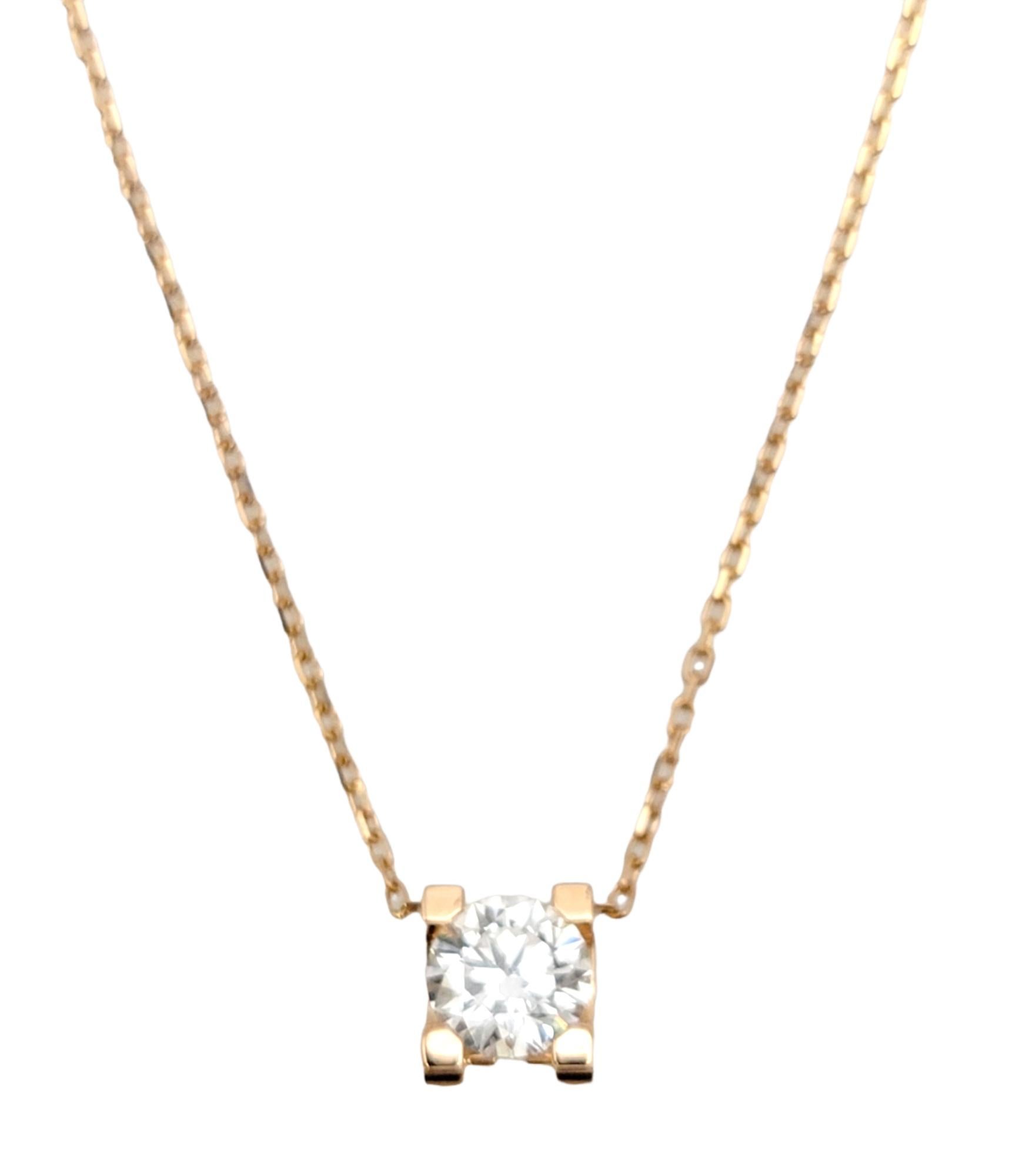 Round Cut Cartier C de Cartier GIA Diamond Solitaire Necklace in 18 Karat Rose Gold F/VS1