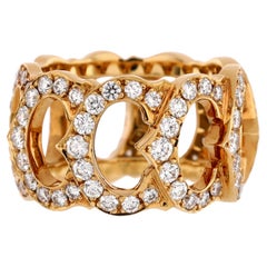 Cartier C De Cartier Link Band Ring 18k Yellow Gold and Pave Diamonds