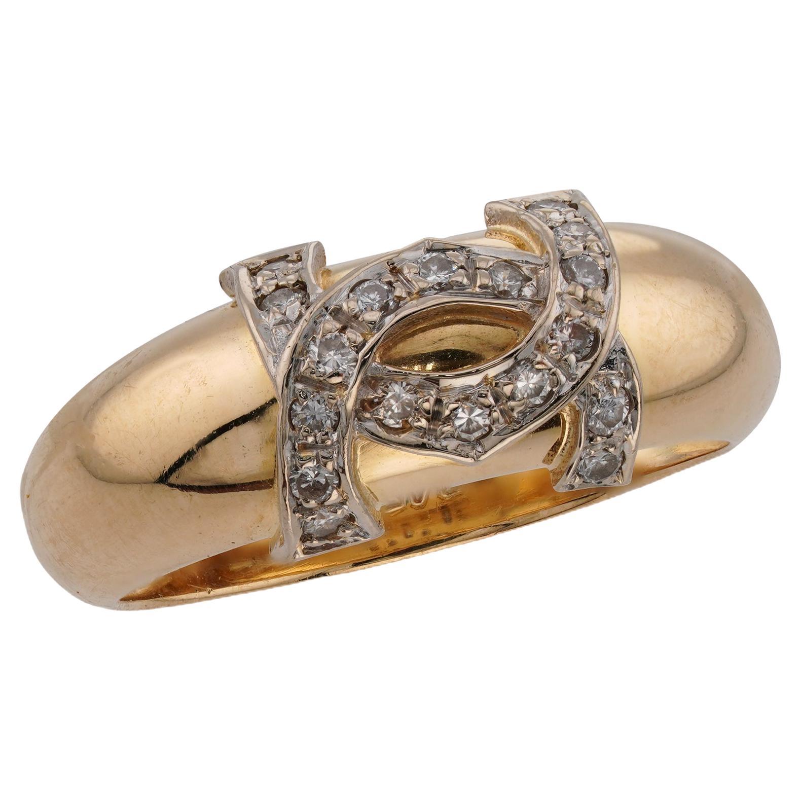 CARTIER C de CARTIER Logo Diamond 18k Yellow Gold Ring 52