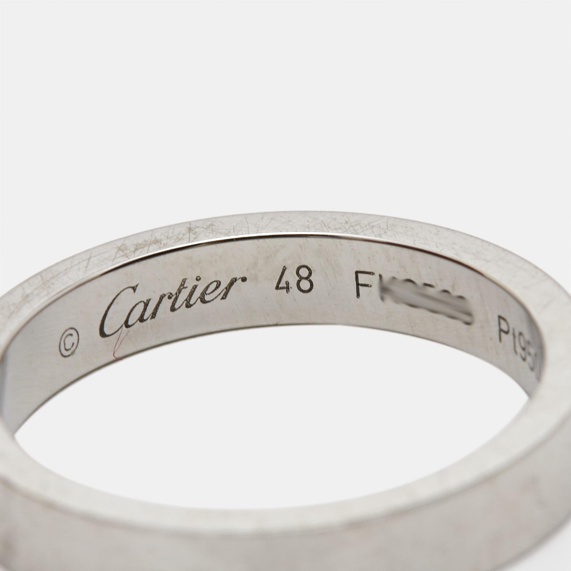 Women's Cartier C De Cartier Platinum Wedding Band Ring Size 48 For Sale
