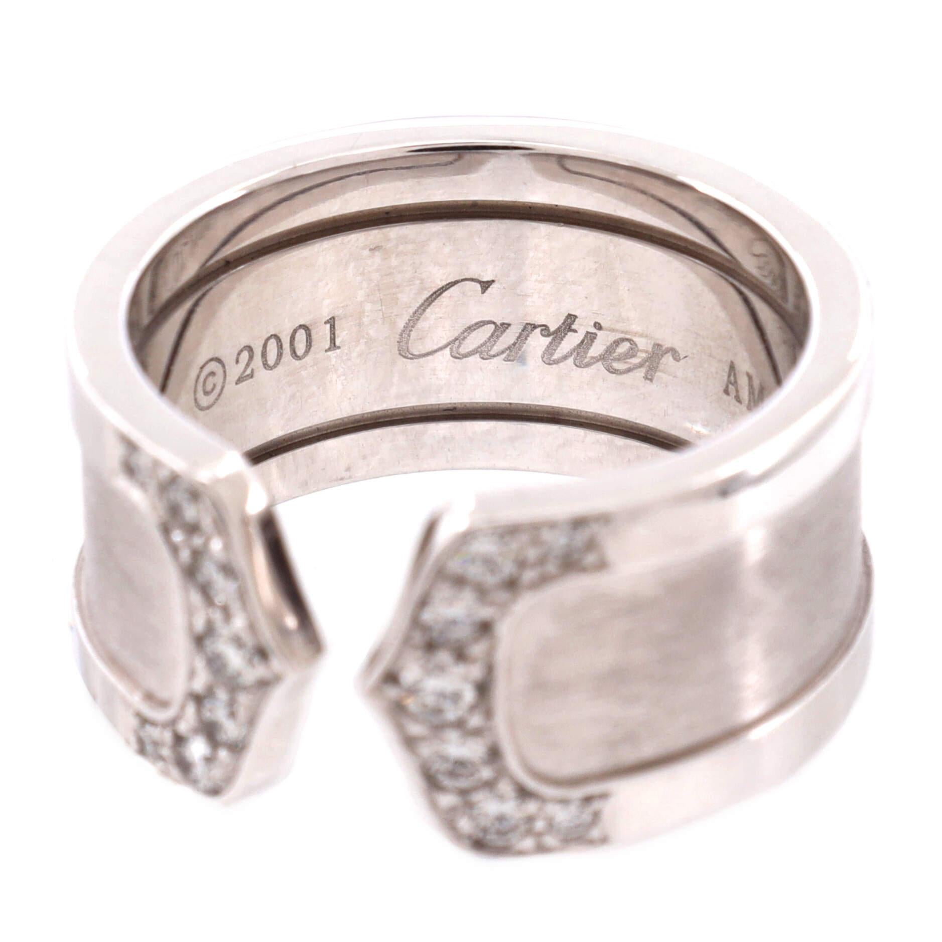 Women's or Men's Cartier C De Cartier Ring 18k White Gold with Diamonds