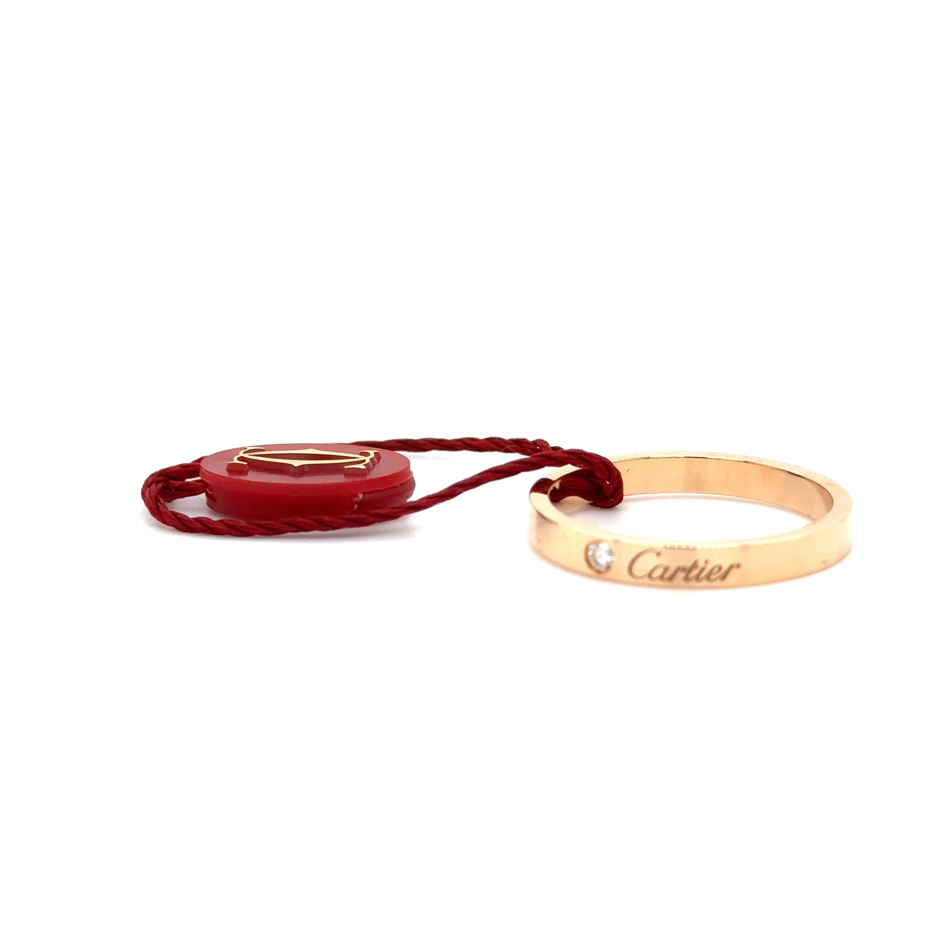 Cartier C De Cartier Roségold Ehering, Ein-Diamant-Ehering, Größe 10.75 - 64 (Zeitgenössisch)
