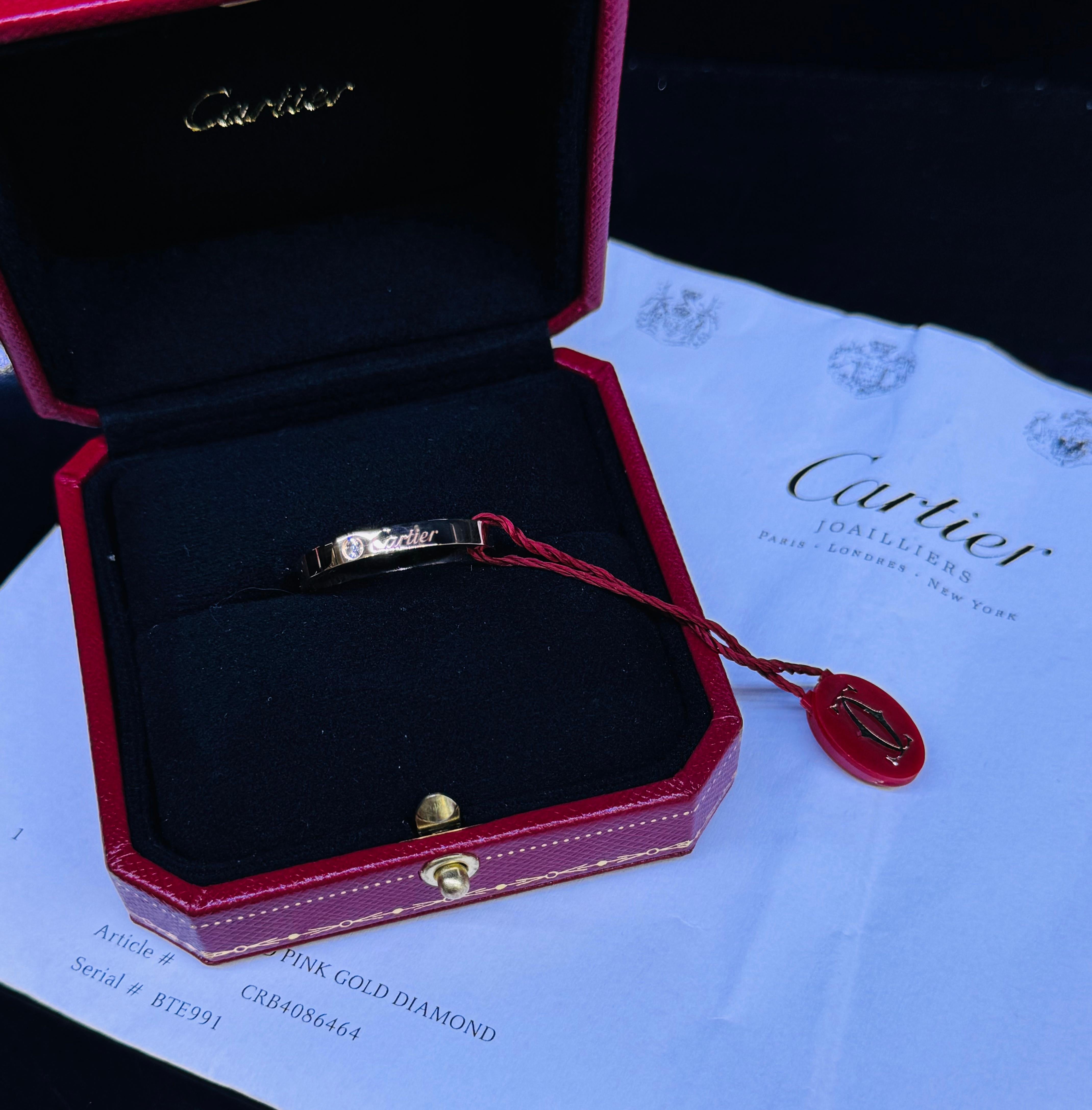 Cartier C De Cartier Roségold Ehering, Ein-Diamant-Ehering, Größe 10.75 - 64 für Damen oder Herren