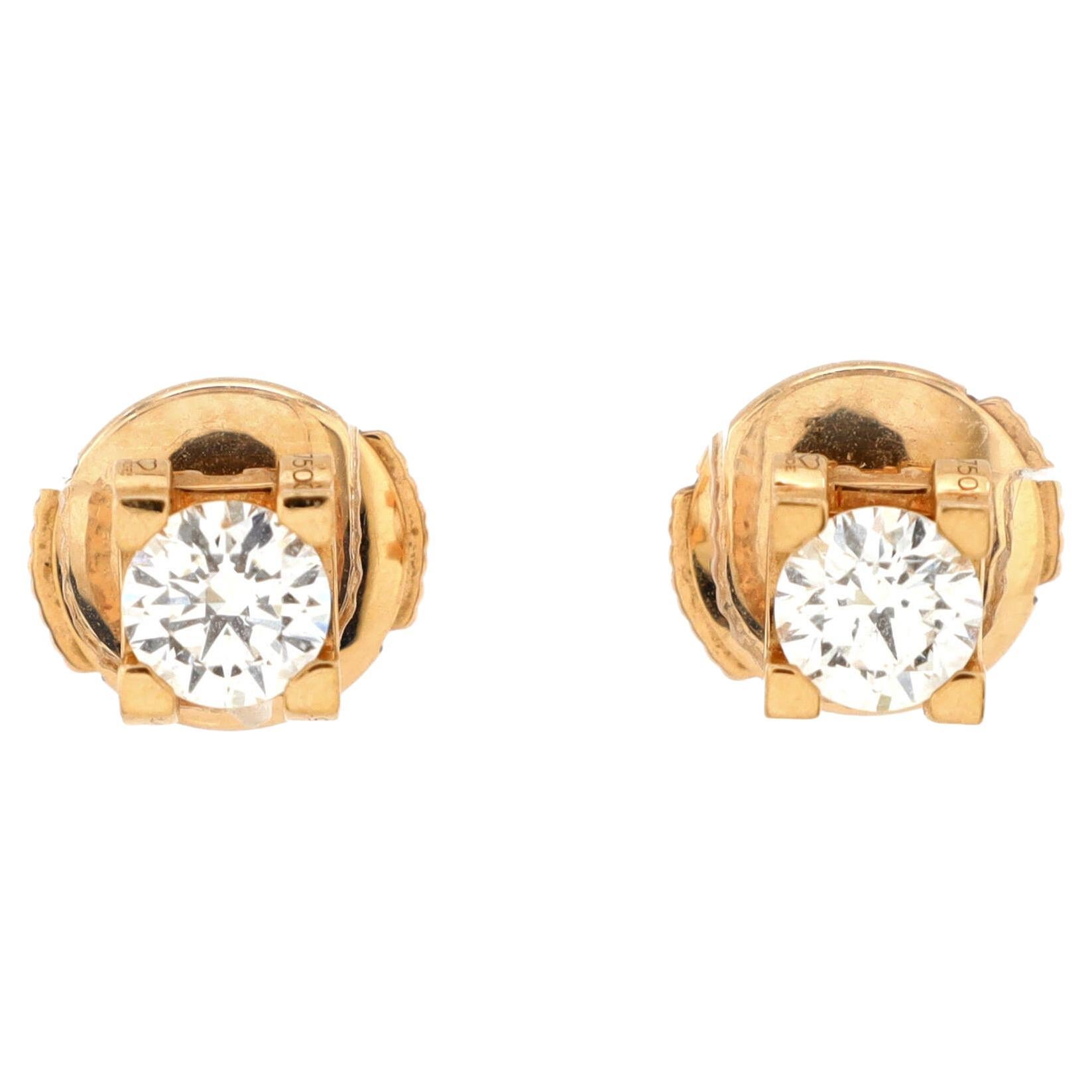 Cartier C de Cartier Stud Earrings 18K Rose Gold with Diamonds 0.46CT For Sale