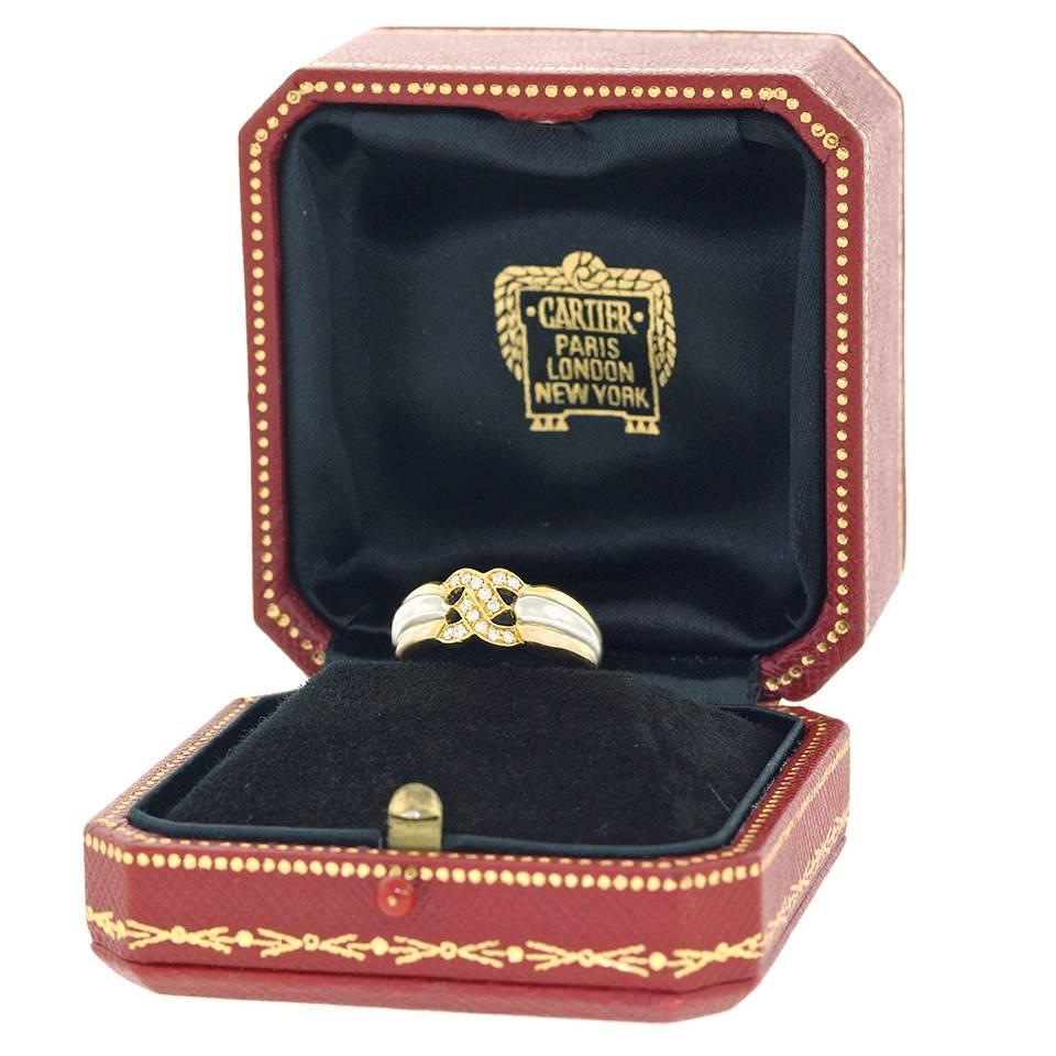 Cartier Diamond Set Trinity Double C's Gold Ring In Excellent Condition In Litchfield, CT