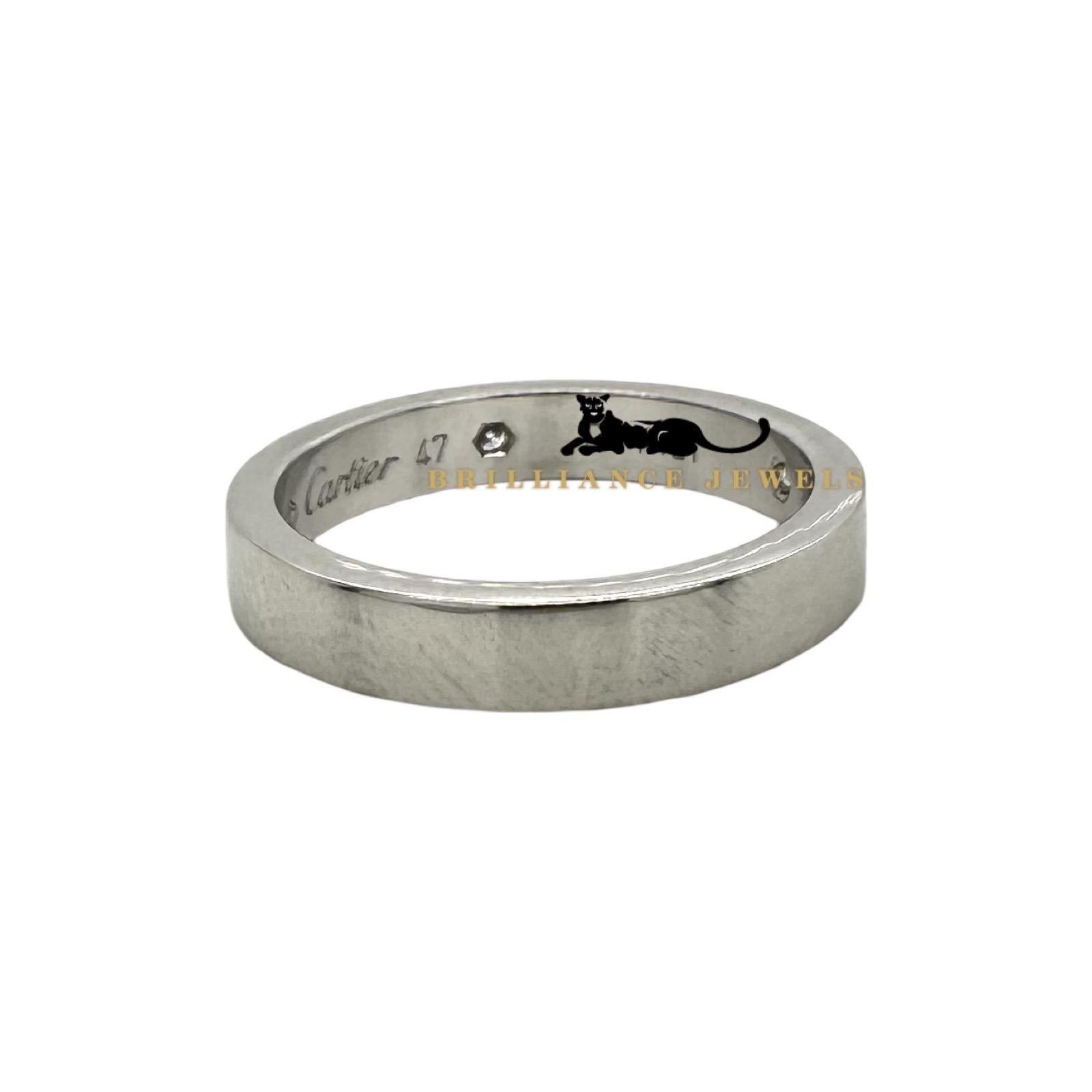 Brand: Cartier
Model Name: C de Cartier
Style: Wedding Band
Material: Platinum 950
Stones: 2 Diamonds
Carat Weight: 0.07ct
Box & Papers: No / No