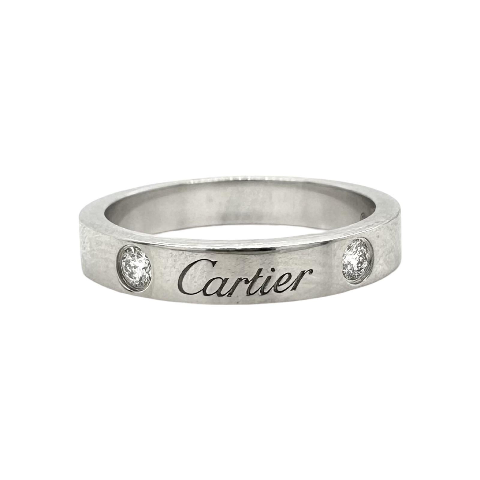 Round Cut Cartier C de Cartier Wedding Band - 2 Diamonds in Platinum, Size 47 For Sale