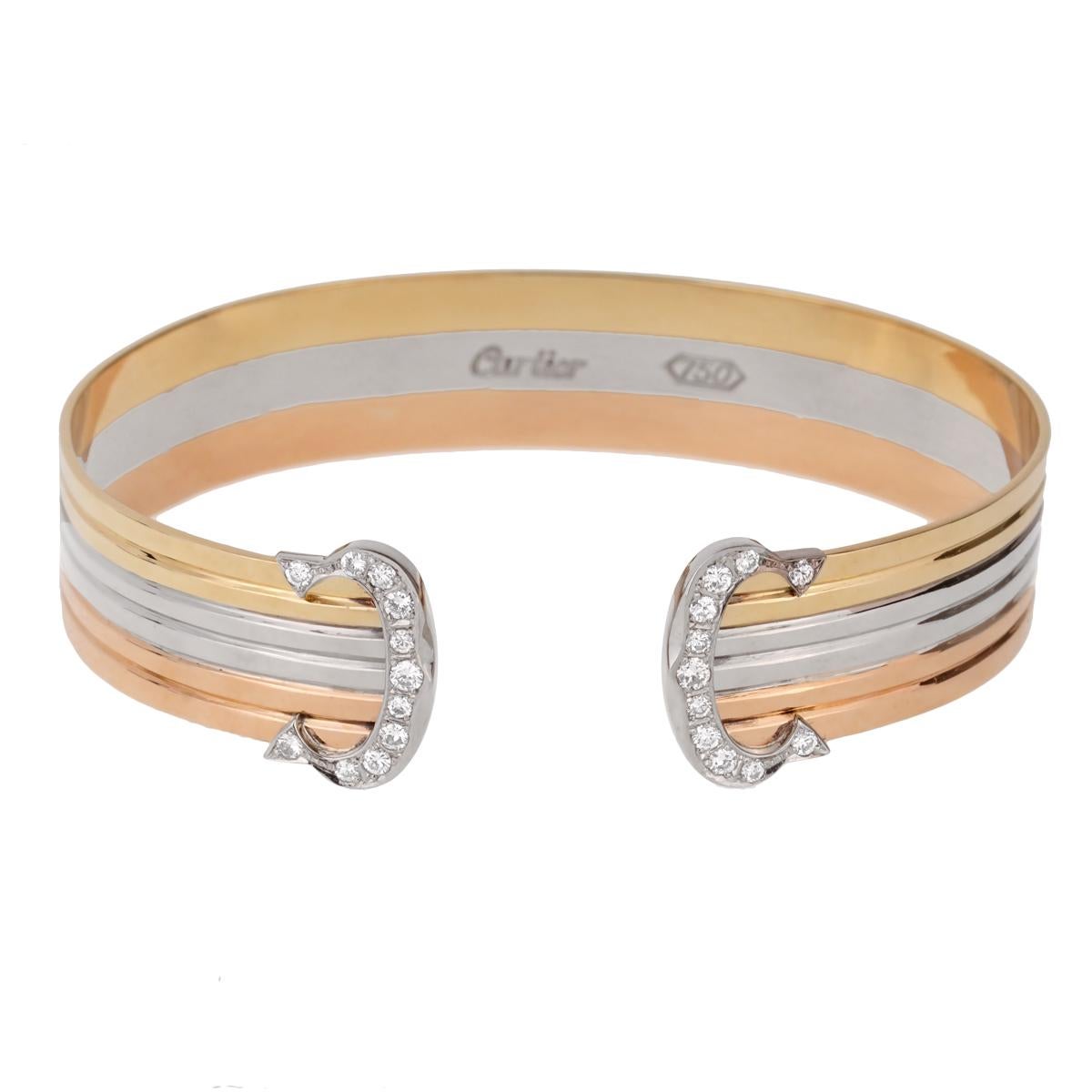 Cartier C de Diamond Cuff Gold Bracelet