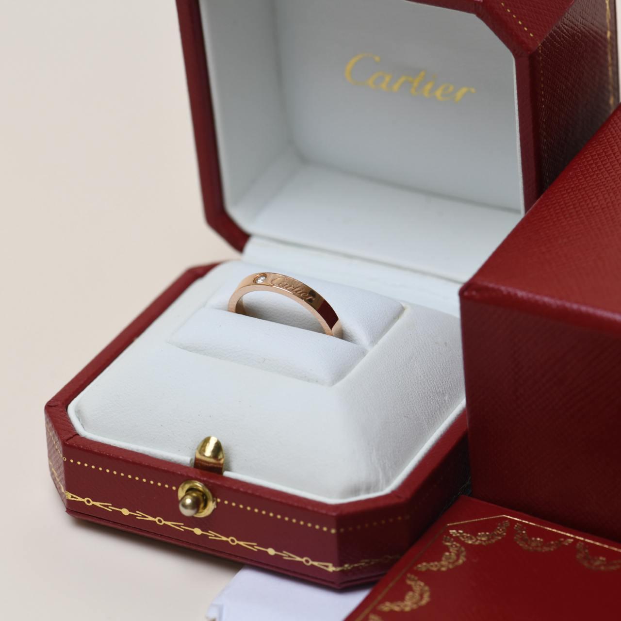 Brilliant Cut Cartier C DE One Diamond Wedding Band Rose Gold Ring Size 52