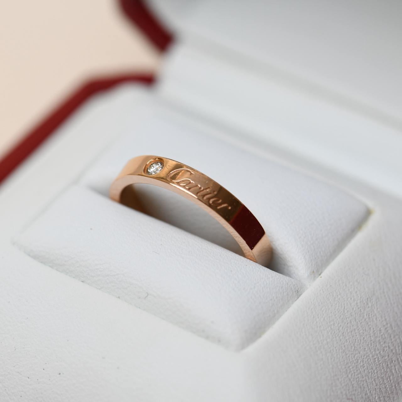 Cartier C DE One Diamond Wedding Band Rose Gold Ring Size 52 In Excellent Condition In Banbury, GB