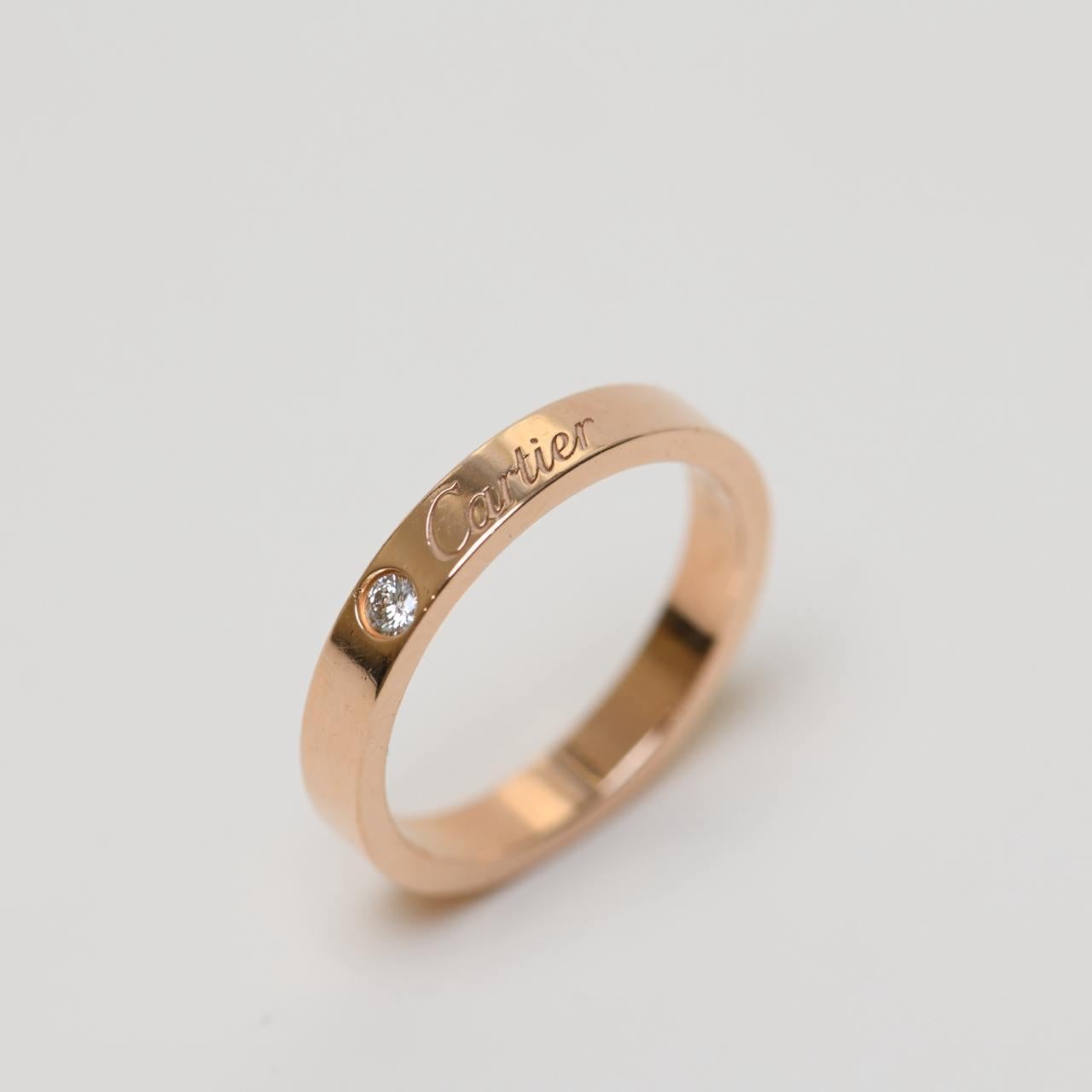 Women's or Men's Cartier C DE One Diamond Wedding Band Rose Gold Ring Size 52
