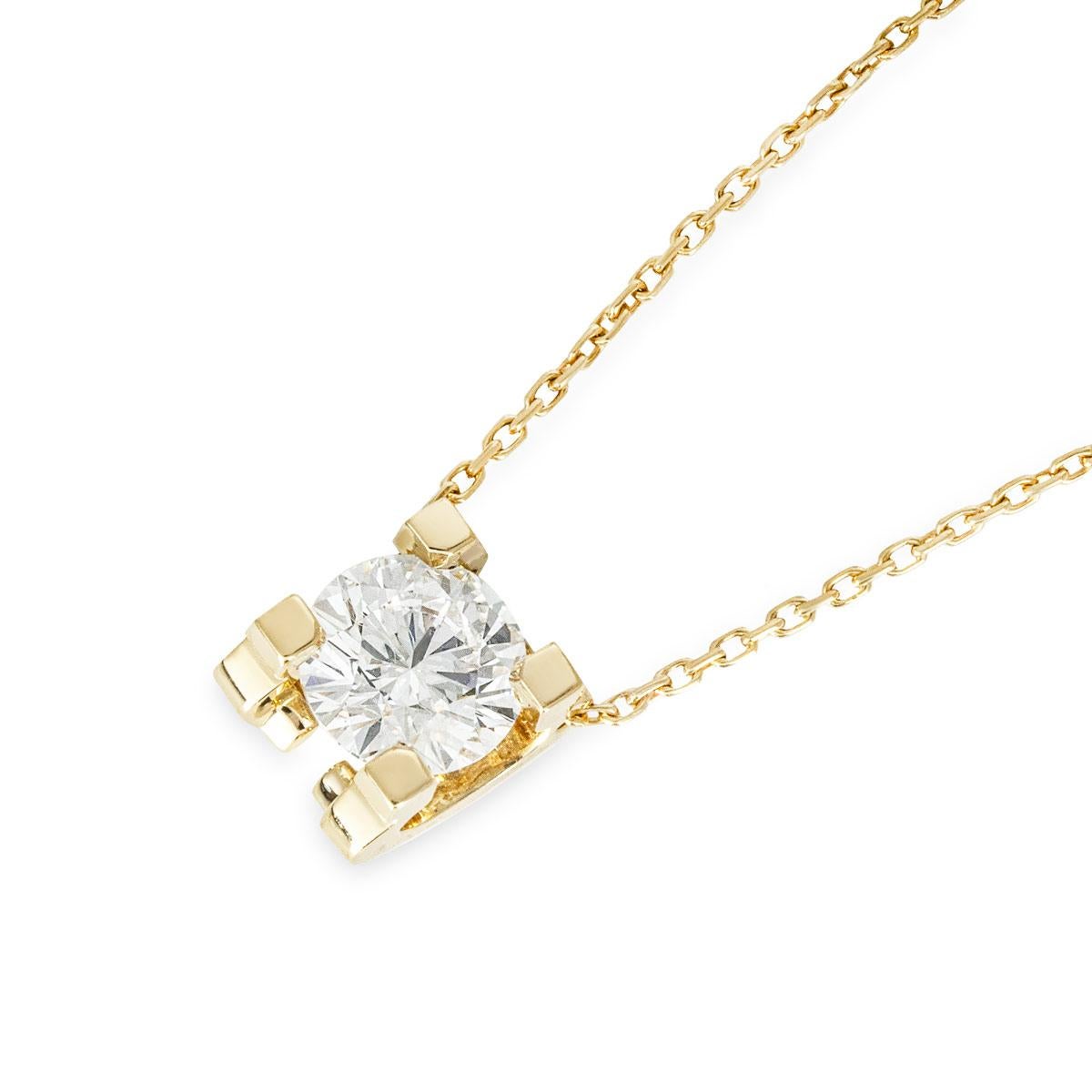 Round Cut Cartier C de Yellow Gold Cartier Diamond Pendant 1.14ct G/VS2