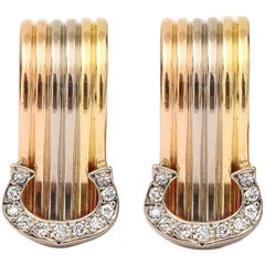 Cartier ‘C’ Diamond Earrings 18 Karat Yellow, White and Rose Gold