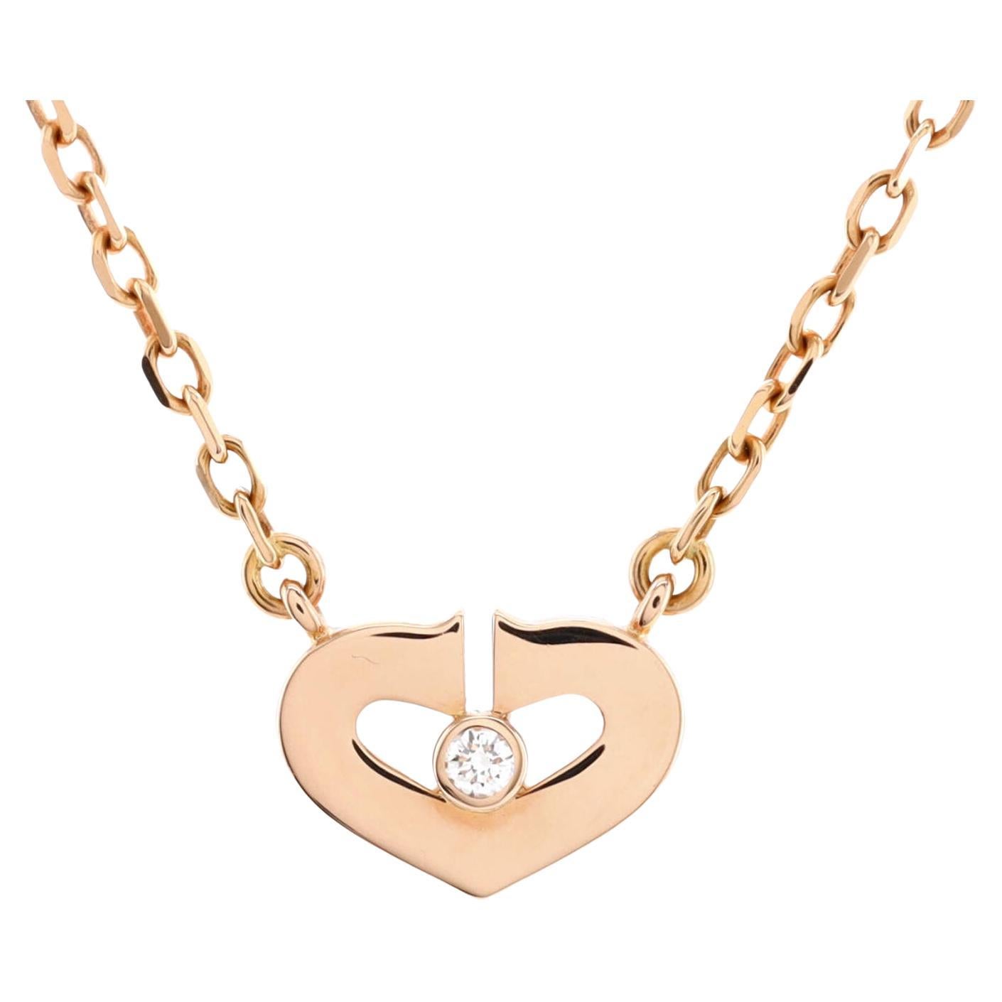 Cartier C Heart De Cartier Pendant Necklace 18k Rose Gold with Diamond Xs For Sale