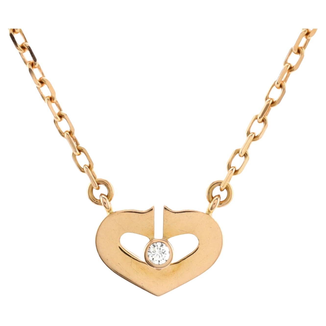 Cartier C Heart de Cartier Pendant Necklace 18K Rose Gold with Diamond XS For Sale at 1stDibs