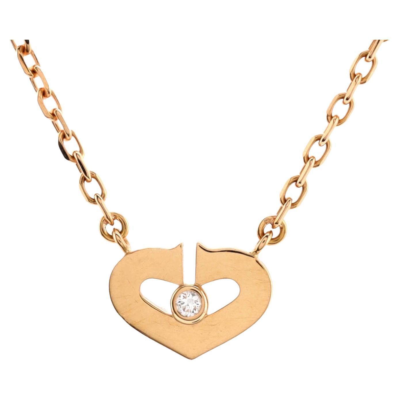 Cartier C Heart de Cartier Pendant Necklace 18K Rose Gold with Diamond XS For Sale