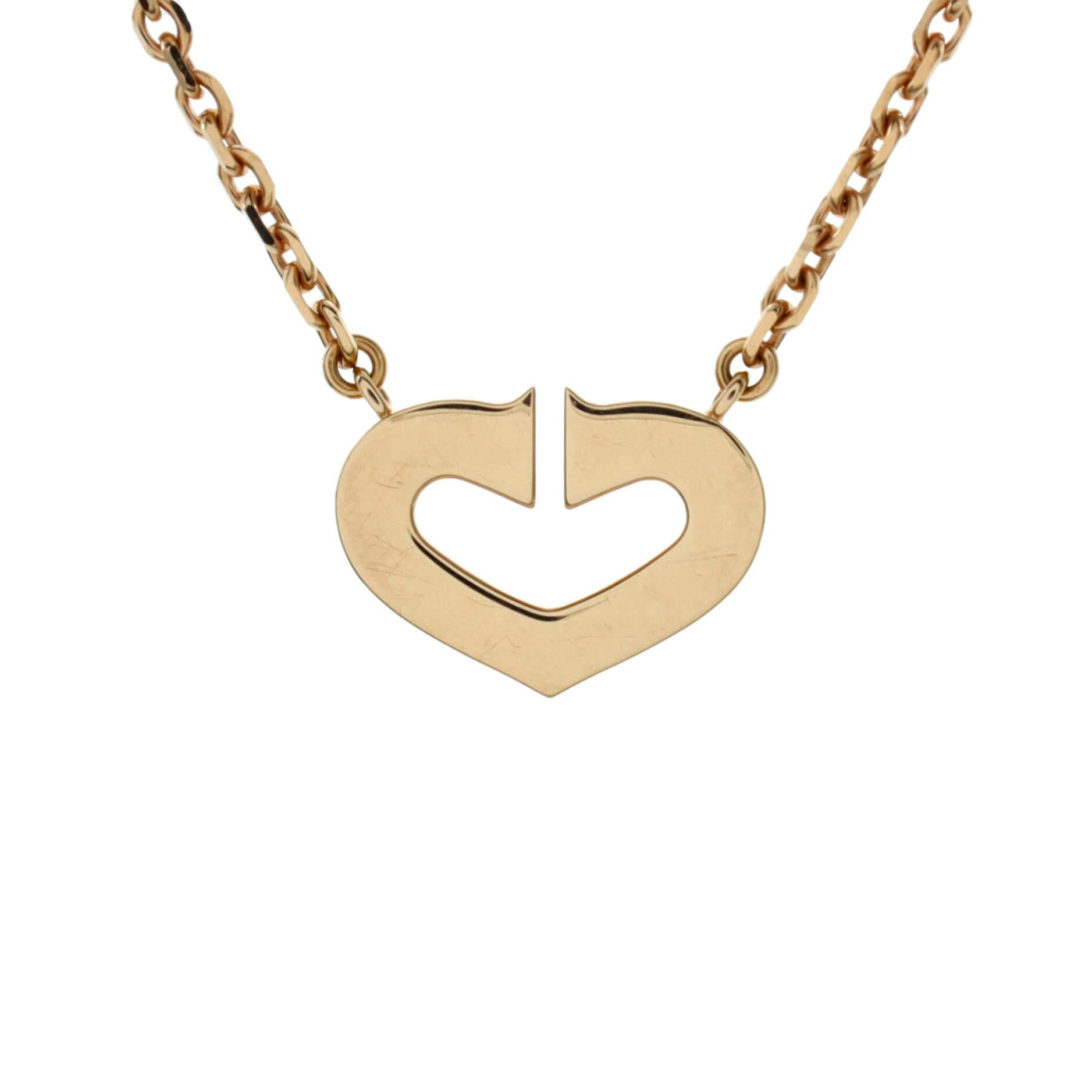 Cartier C Heart de Cartier Pendant Necklace 18k Rose Gold with Pave Diamonds In Good Condition In New York, NY